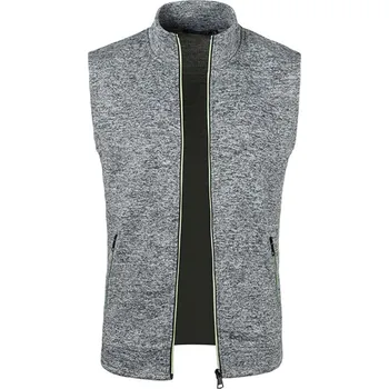 Pánský svetr Pánská sametová vesta – pletený vzhled, zip, stylový střih Barva: Světle Šedá, Velikost: L