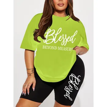 Dámská letní souprava ve výprodeji – tričko a šortky Barva: Zelená, Velikost: 2XL