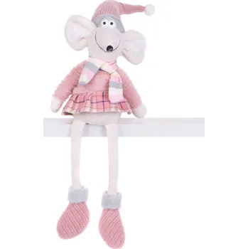 Vánoční dekorace MagicHome Vianoce Postavička MagicHome Vianoce, Myš dievčatko s dlhými nohami, ružová, látková, 20x18x69 cm