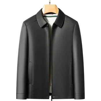 Pánská bunda Luxusní kožená bunda z kozinky – pánský volnočasový styl Velikost: 5XL, Barva (Varianta): Černá