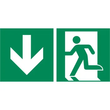 Cedule Nouzový východ směrem dolů, fotoluminiscenční, ISO 7010, z plastu, 300 x 150 mm, BJ = 5 ks