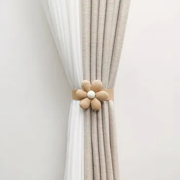 Květinový držák záclon | dekorace - 1 květ - béžová