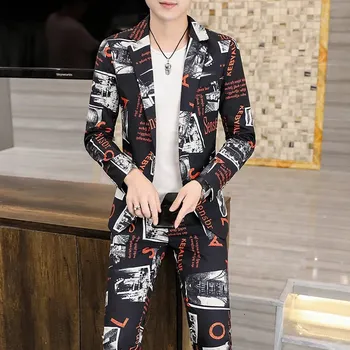 Dvoudílný pánský oblek – korejský slim fit, elegantní kombinace Velikost: M, Barva (Varianta): Červená