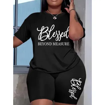 Dámská letní souprava ve výprodeji – tričko a šortky Barva: Černá, Velikost: XL