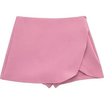 Dámské kraťasy Dámské mini kraťasy s asymetrickým střihem – módní skort Barva: Růžová, Velikost: S