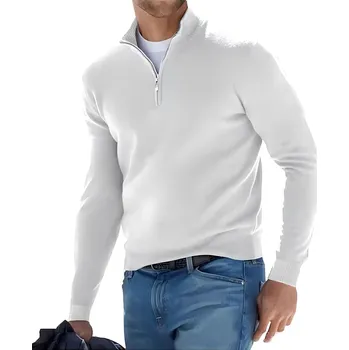 Pánský svetr Pánský svetr na zip – lehký materiál, oversized streetwear Barva: Bílá, Velikost: L