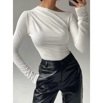 Dámské tričko Dámské basic crop triko s dlouhým rukávem a asymetrií Velikost: S, Barva (Varianta): Bílá