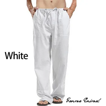 Pánské lněné široké kalhoty ve volném korejském stylu Barva: Bílá, Velikost: 5XL