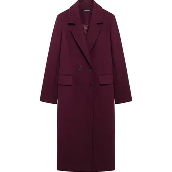 Dámský kabát Dámský vlněný kabát – dvouřadý střih, elegantní streetwear Velikost: L, Barva (Varianta): Vínová