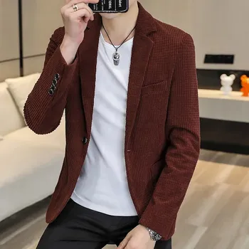 Kostkované sametové sako – korejský módní styl Velikost: 3XL, Barva (Varianta): Vínová