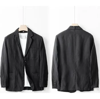 Lehký sako z lněné látky – volnočasový business střih Velikost: M, Barva (Varianta): Černá