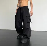 Pánské cargo kalhoty – široké nohavice s pružným pasem Barva: Černá, Velikost: XXS