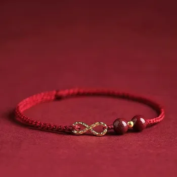 Náramek Pletený párový náramek pro štěstí | ozdoby - Vínově červené