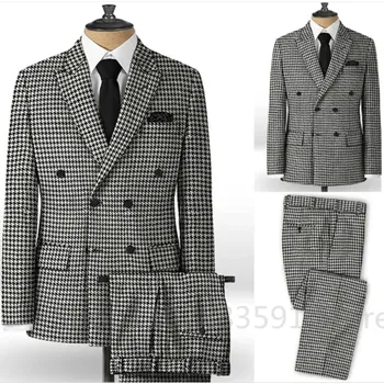 Károvaný oblek s klopou – stylový set na svatbu i párty Velikost: 4XL, Barva (Varianta): houndstooth