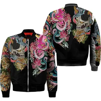 Pánská softshellová bunda Pánská bomber bunda s potiskem samuraje a masky Oni Velikost: M, Barva (Varianta): Jacket-NXH54459