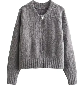 Dámská softshellová bunda Dámská svetrová bunda na zip – vintage styl s dlouhým rukávem Barva: Šedá, Velikost: M