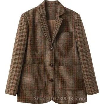 Pánské sako Pánský vlněný blazer s kostkou – elegantní tříknoflíkové sako Velikost: 4XL, Barva (Varianta): brown plaid