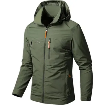 Pánský zimní kabát Pánská vojenská větrovka – kapuce, voděodolná úprava Barva: Tmavě Zelená, Velikost: 4XL