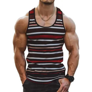 Pánské tričko Pánský tílko s proužky – 3D potisk, volný letní styl Velikost: 4XL, Barva (Varianta): Vest-ZFA38883