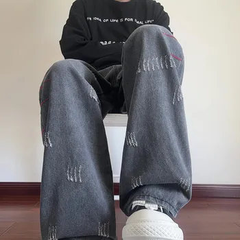 Pánské džíny Pánské rovné džíny v retro stylu – volný střih, opraný efekt Velikost: 5XL, Barva (Varianta): Černá