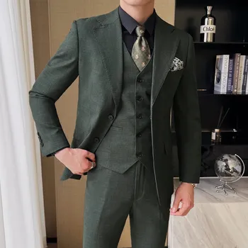 Stylový trojdílný oblek pro jaro a léto – elegantní klasika Velikost: 3XL, Barva (Varianta): Tmavě zelená