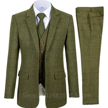 Třídílný kostkovaný oblek – formální styl na svatby a večírky Velikost: 4XL, Barva (Varianta): brown plaid