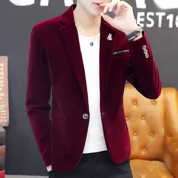 Pánské sako Módní vlněný kabátek – elegantní a univerzální business sako Velikost: XL, Barva (Varianta): Červená