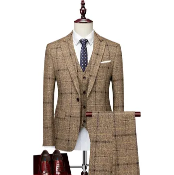 Pánský oblek Třídílný pánský oblek – vesta, kalhoty a sako na svatbu Velikost: XS, Barva (Varianta): Žlutá