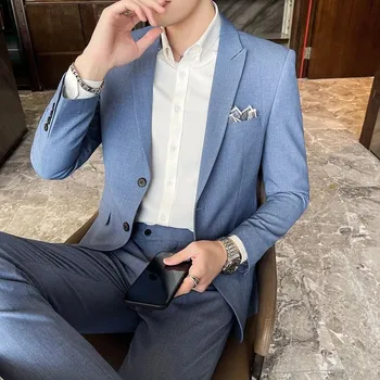 Pánský oblek Třídílný oblek – elegantní střih pro svatby i business outfity Velikost: L, Barva (Varianta): blue 2v1