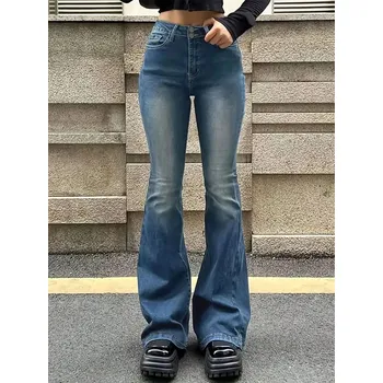 Dámské džíny Dámské zvonové džíny – vysoký pas, Y2K styl, šedý denim Velikost: XS, Barva (Varianta): Retro Blue