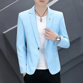 Pánský zimní kabát Módní jarní kabát – korejský slim střih s originálním vzhledem Velikost: M, Barva (Varianta): Nebeská