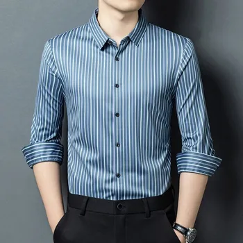 Pánská košile Pruhovaná business košile – elegantní styl s elastickým vláknem Velikost: 2XL, Barva (Varianta): Tmavě modrá