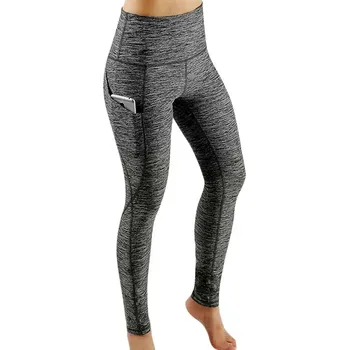 Dámské legíny Dámské bezešvé legíny s vysokým pasem a kapsami na fitness Barva: Šedá, Velikost: XL