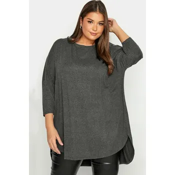 Dámská halenka Dámská tunika s netopýřími rukávy – volný elegantní střih Barva: Tmavě Šedá, Velikost: 4XL