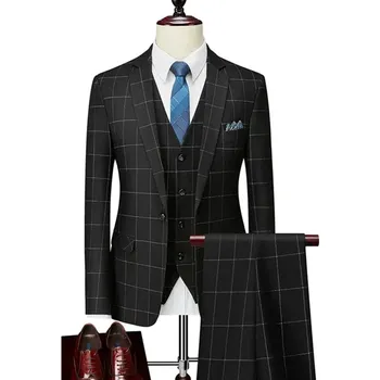 Pánský oblek Kompletní oblek pro muže s vestou a kalhotami Velikost: M, Barva (Varianta): Černá