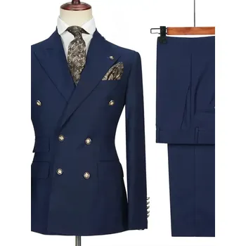 Pánský oblek Dvoudílný oblek pro muže – dvouřadý, formální a elegantní Velikost: 4XL, Barva (Varianta): Tmavě modrá