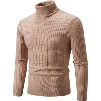 Pánský svetr Pánský rolák se silným úpletem – dvojitý límec a přiléhavý střih Barva: Kávová, Velikost: M