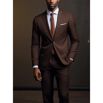 Dvoudílný pánský oblek – tmavě hnědý, business styl Velikost: 4XL, Barva (Varianta): Hnědá