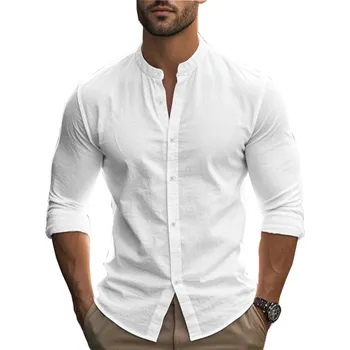 Pánská košile Pánská košile z bavlny a lnu – slim fit, základní styl, pohodlná Barva: Bílá, Velikost: XL