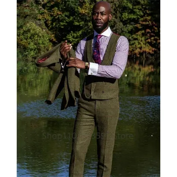 Třídílný kostkovaný oblek – business styl pro ženicha Velikost: 4XL, Barva (Varianta): green plaid