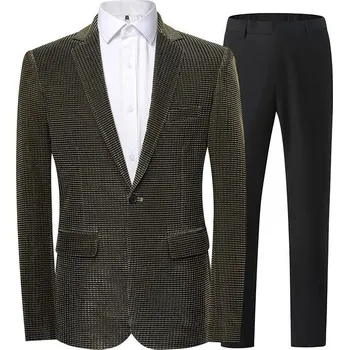 Pánský oblek Elegantní dvoudílný svatební oblek ve formálním stylu Velikost: 3XL, Barva (Varianta): Zlatá