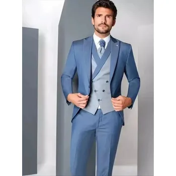 Třídílný pánský oblek – formální a svatební styl Velikost: 3XL, Barva (Varianta): Modrá