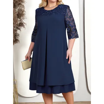 Dámské oblečení Best Fashion Dámské společenské šaty – výšivka, elegantní střih Tmavě Modrá 2XL