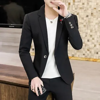 Pánský oblek Pánský trendy oblek v korejském stylu s mladistvým střihem Velikost: L, Barva (Varianta): Černá