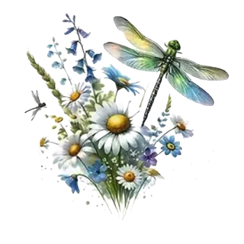 Nažehlovací obrázek - vážka a květina III (cca 7,8 x 7,8 cm)