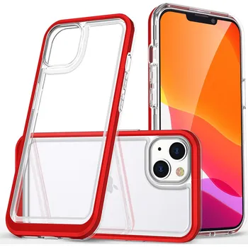 Pouzdro na mobilní telefon Hurtel Průhledný silikonový kryt 3v1 pro iPhone 14 Plus s červeným rámečkem