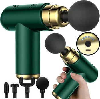 Masážní přístroj VERK GROUP Mini přenosná, výkonná masážní pistole na svaly – se 4 nástavci - zelená