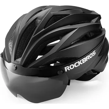 Cyklistická přilba Cyklistická helma Rockbros s kšiltem, odnímatelné ochranné brýle s UV zářením, unisex - černá