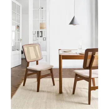 Jídelní židle Sada 2 jídelních židlí Hnědé polyesterové čalouněné sedáky Látkové opěradlo Lakovaný rám z gumového dřeva Bez područek Retro styl Beliani