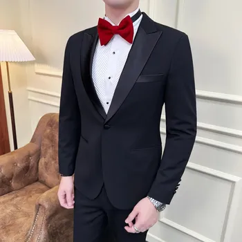 Pánský oblek Sváteční pánský oblek – dvouřadý smoking se stylovým límcem Velikost: L, Barva (Varianta): Black 2